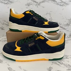 Polo Ralph Lauren Masters Court Suede Shoes Sneakers Navy Yellow Men's Size 13
